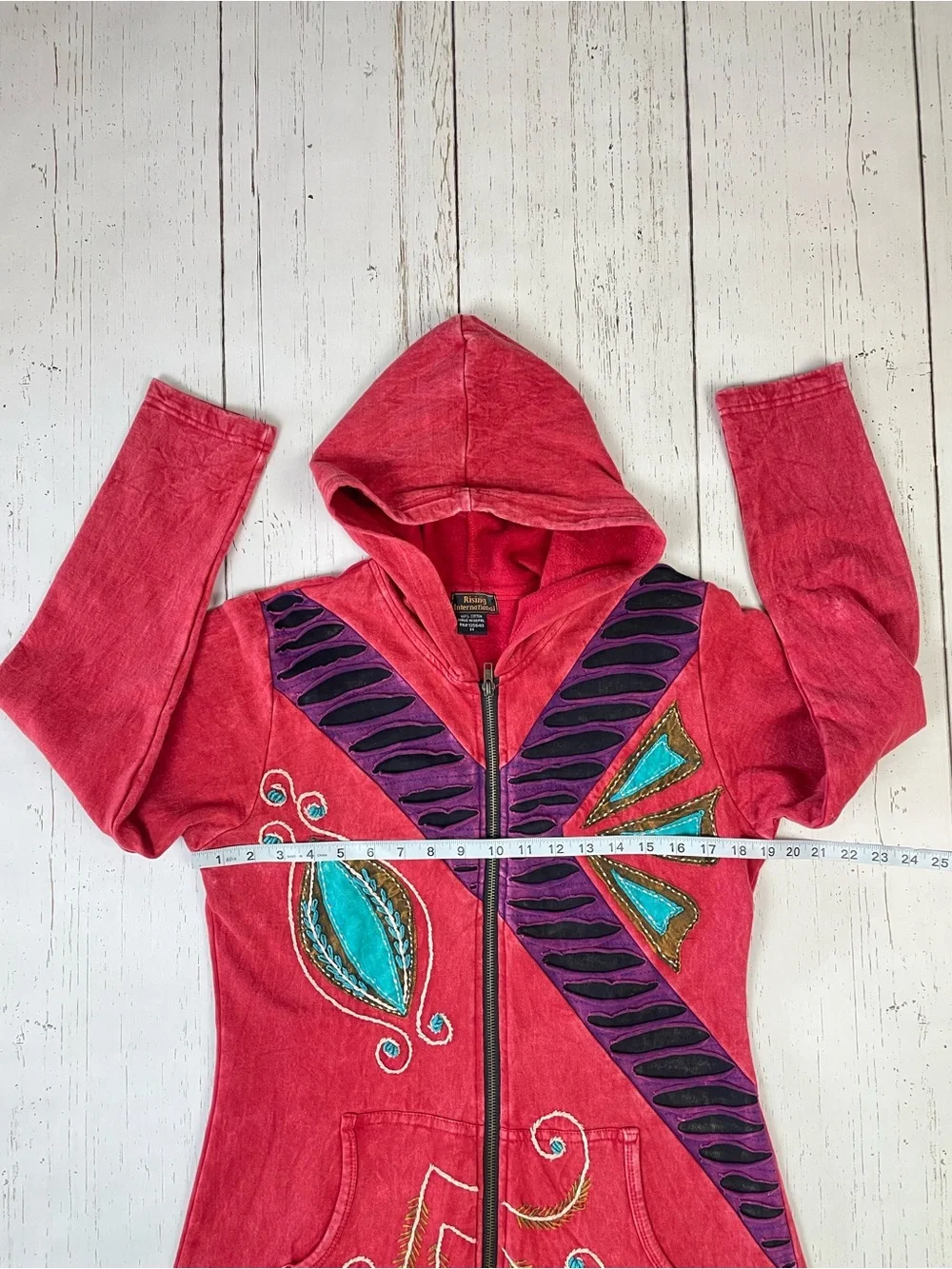 Rising International‎ Patchwork Embroidered Long Zip Up Hoodie *Made in Nepal